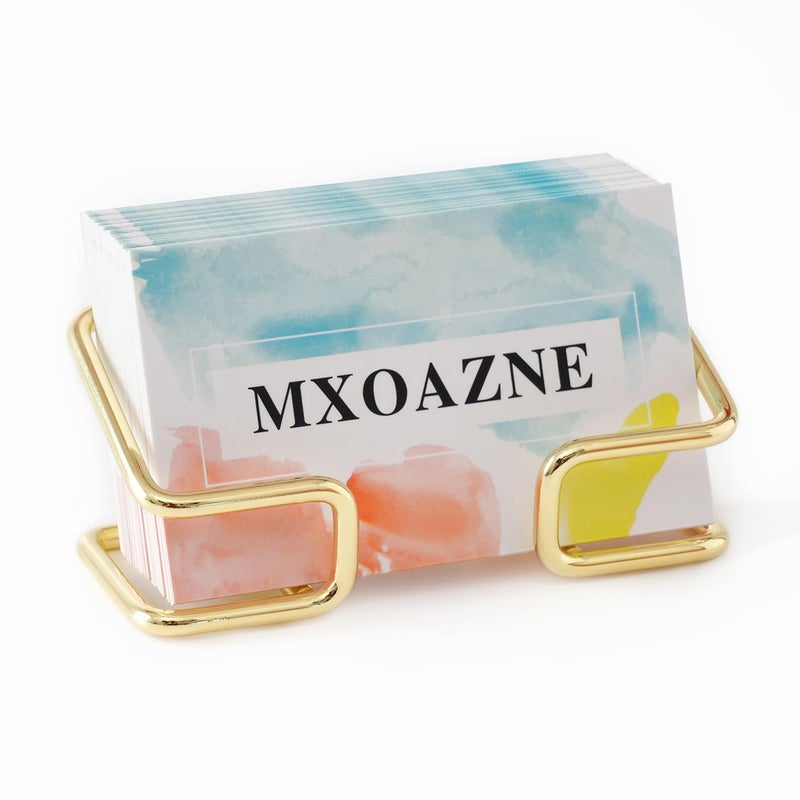 MXOAZNE Business Card Holder for Desk  Business Card Holder Display Stand  Modern Business Card Organizer  Desktop Business Card Holders  1 Pack  Gold - Image 1